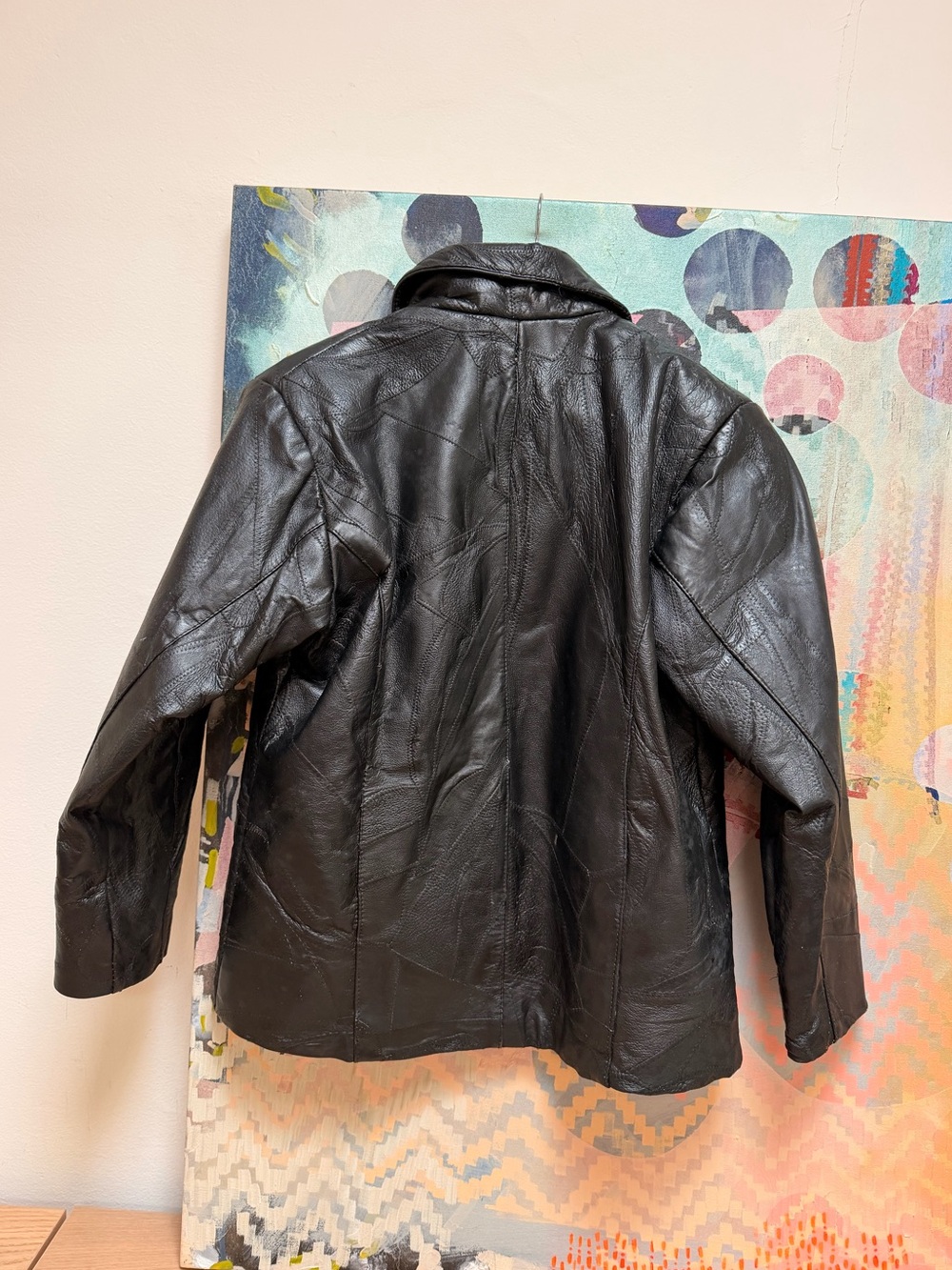 FLIGHT PATH Patchwork Leather Bomber Motorcycle Jacket Mens Size S Black - Picture 5 of 13